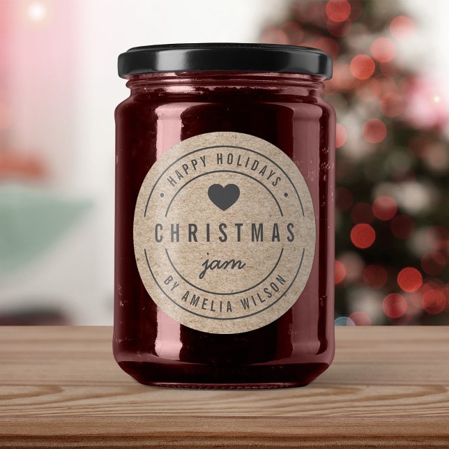 Rustic Faux Kraft Christmas Jam Happy Holidays Classic Round Sticker (Creator Uploaded)