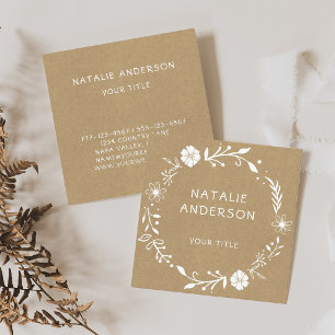Rustic Faux Kraft Floral Wreath Square Business Card