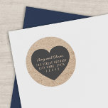 Rustic Faux Kraft Grey Heart Couple Return Address Classic Round Sticker<br><div class="desc">Rustic Return Address sticker featuring names of couple and address over a grey heart against a kraft like pattern background. Now you never have to write your address again when you send out letters. Great for weddings. Personalize it by replacing the placeholder text with name and address. For more options...</div>