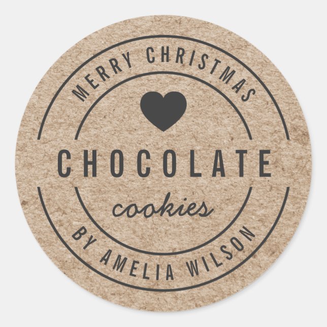 Rustic Faux Kraft Homemade Goods Merry Christmas Classic Round Sticker (Front)