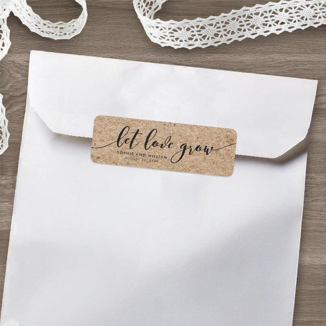Rustic Faux Kraft Let Love Grow Wedding Favor Label (Creator Uploaded)