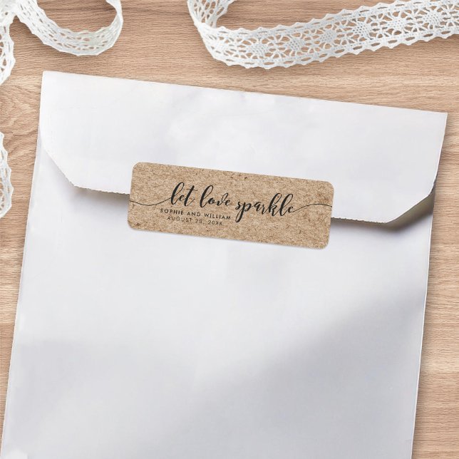 Rustic Faux Kraft Let Love Sparkle Wedding Favor Label (Creator Uploaded)