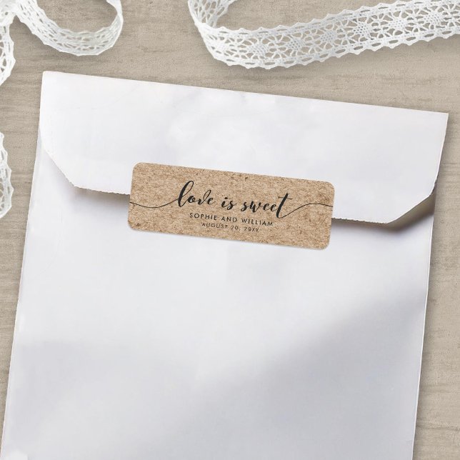 Rustic Faux Kraft Love is Sweet Wedding Favor Label (Creator Uploaded)