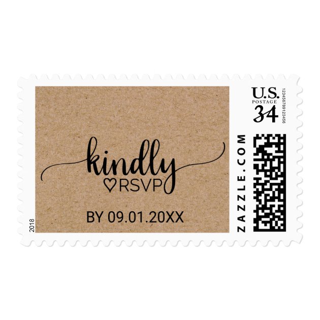 Rustic Faux Kraft Modern Calligraphy RSVP Wedding Postage