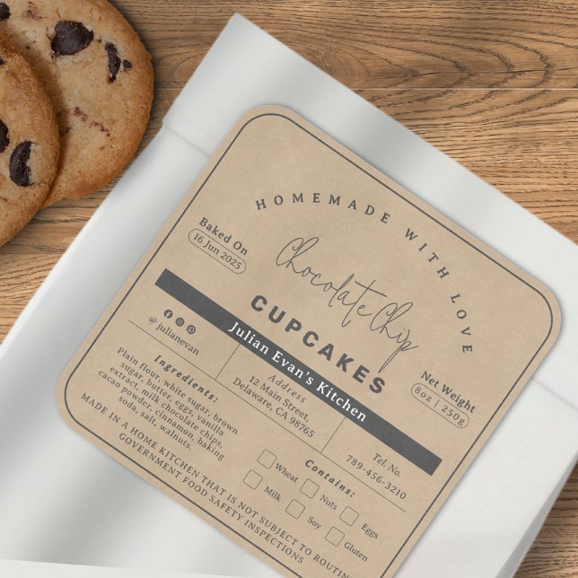 Rustic Faux Kraft Paper Homemade Food Cottage Law Square Sticker (Rustic Faux Kraft Paper Homemade Food Cottage Law Square Sticker)