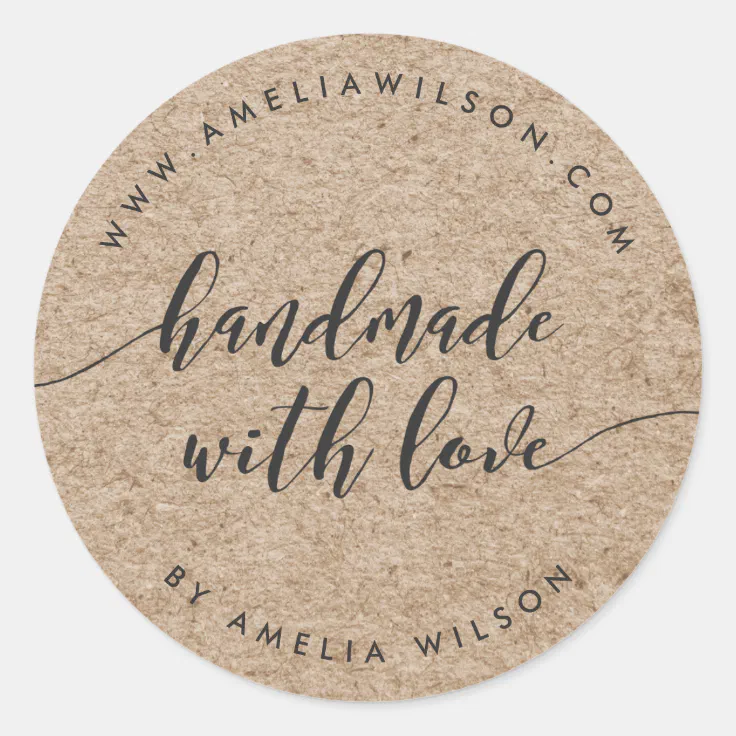 Rustic Faux Kraft Relax Script Handmade With Love Classic Round Sticker