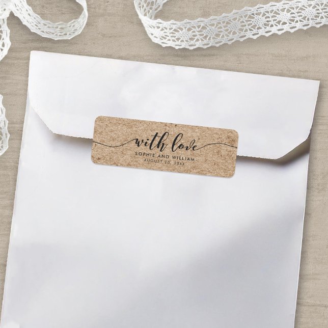 Rustic Faux Kraft Script With Love Wedding Favor Label (Creator Uploaded)