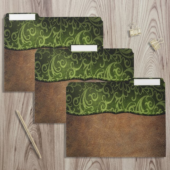 Rustic Faux Leather Brown Green Swirl File Folder (Creator Uploaded)