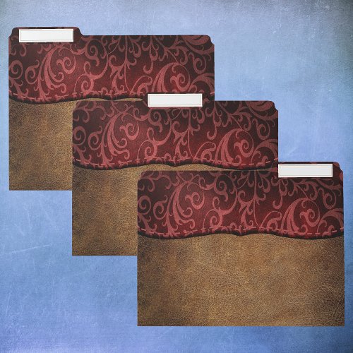 Rustic Faux Leather Brown Red Swirl File Folder