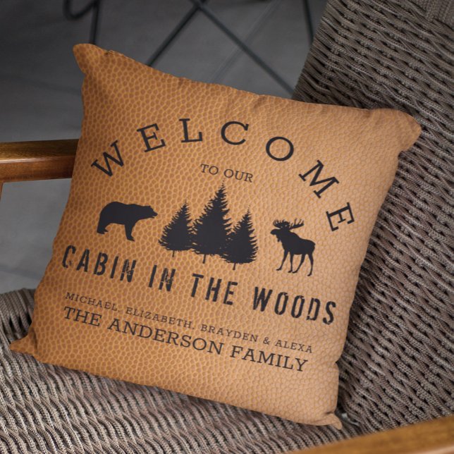 Rustic Faux Leather Country Welcome Family Name   Throw Pillow (Creator Uploaded)