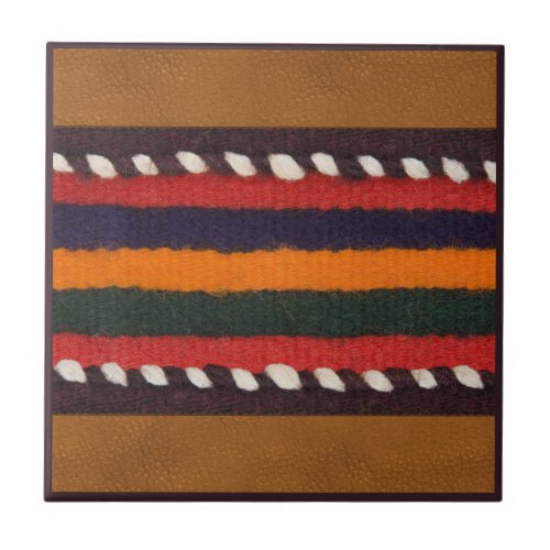 Rustic Faux Leather Ethnic Stripes Boho Western Ceramic Tile