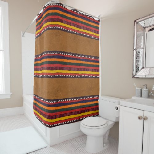 Rustic Faux Leather Ethnic Stripes Boho Western Shower Curtain