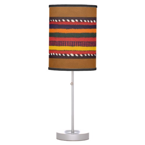 Rustic Faux Leather Ethnic Stripes Boho Western Table Lamp