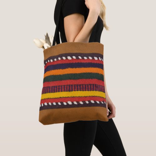 Rustic Faux Leather Ethnic Stripes Chic Western Tote Bag