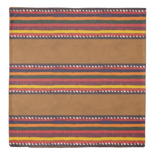 Rustic Faux Leather Ethnic Stripes Western Queen Duvet Cover