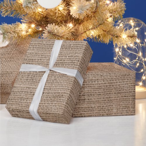 Rustic Faux Light Brown Burlap Texture Wrapping Paper