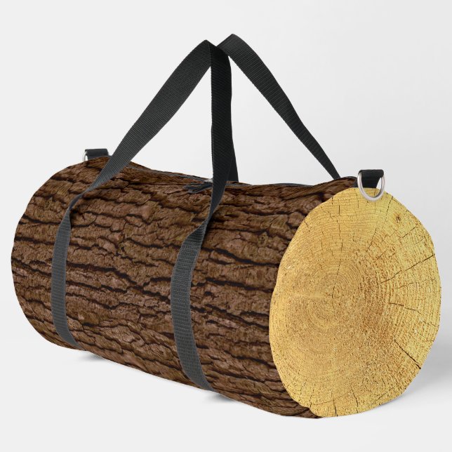 Rustic Faux Piece of Wood Grain Tree Bark Duffle Bag (Left Corner)