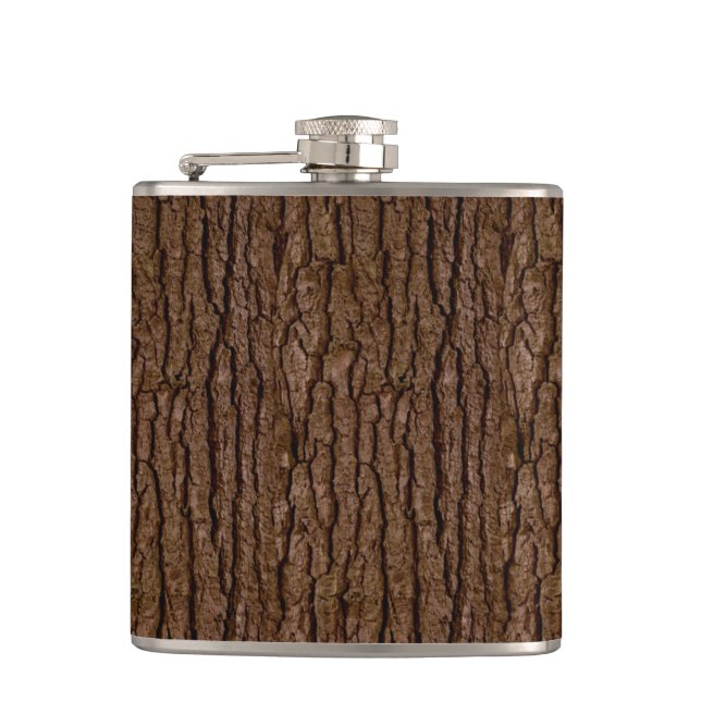 Rustic Faux Piece of Wood Grain Tree Bark Flask (Front)