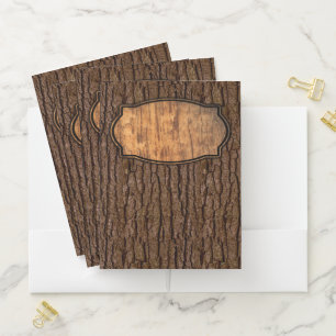 Rustic Faux Piece of Wood Grain Tree Bark Pocket Folder