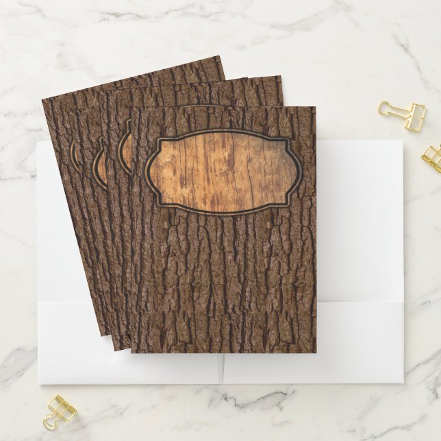 Rustic Faux Piece of Wood Grain Tree Bark Pocket Folder (In Situ)