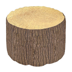 Rustic Faux Piece of Wood Grain Tree Bark Pouf