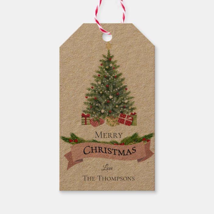 Rustic Faux Pink Glitter Christmas Tree Holiday Gift Tags Zazzle Com