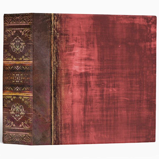 Rustic Faux Red and Brown Leather Ancient Tome 3 Ring Binder (Front/Spine)