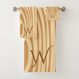 Rustic Faux Stained Brown Wood Monogrammed Custom Bath Towel Set