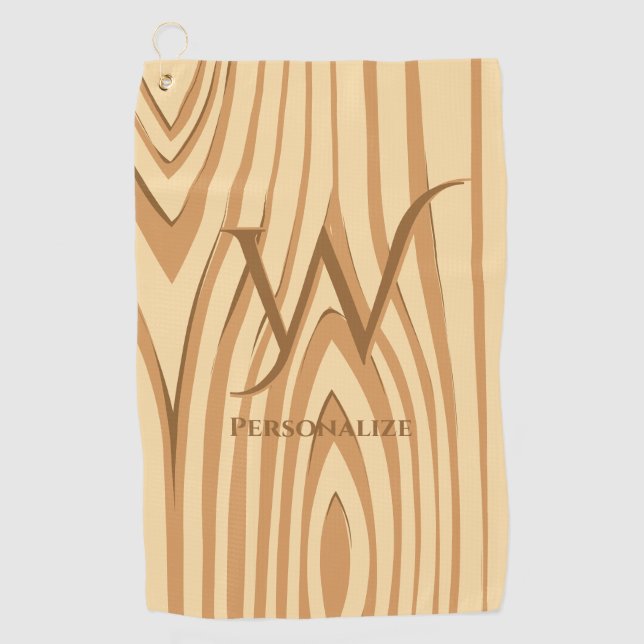Rustic Faux Stained Brown Wood Personalized Custom Golf Towel (Front)