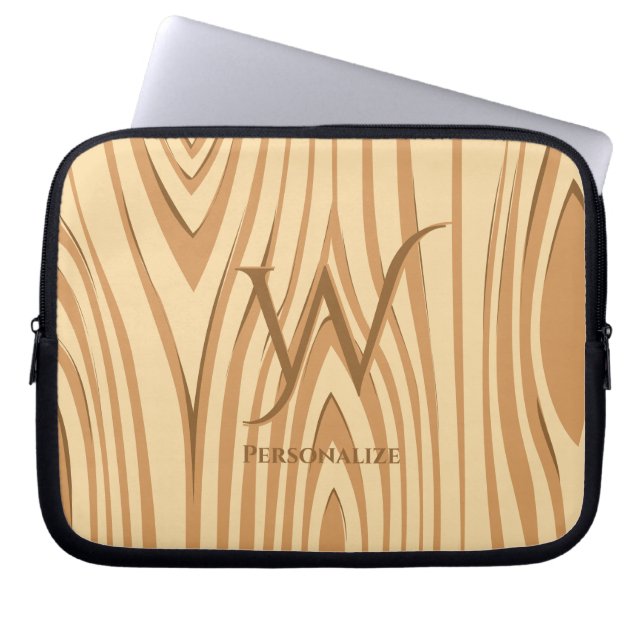 Rustic Faux Stained Brown Wood Personalized Custom Laptop Sleeve (Front)