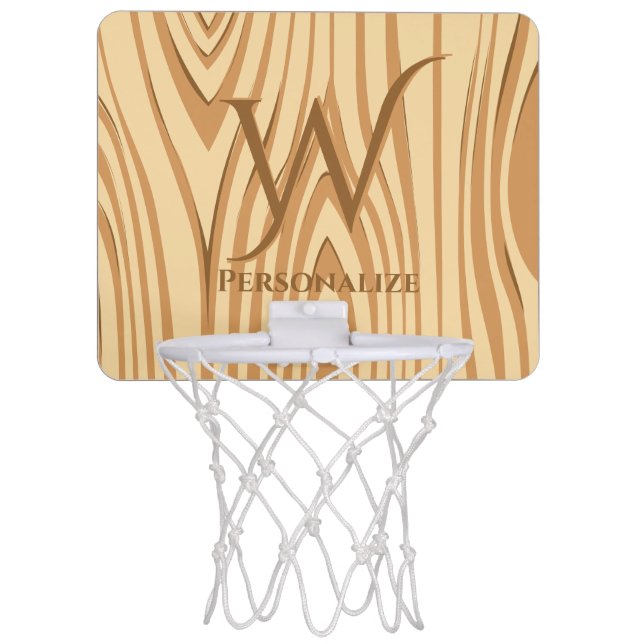 Rustic Faux Stained Brown Wood Personalized Custom Mini Basketball Hoop (Front)