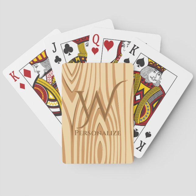 Rustic Faux Stained Brown Wood Personalized Custom Poker Cards (Back)