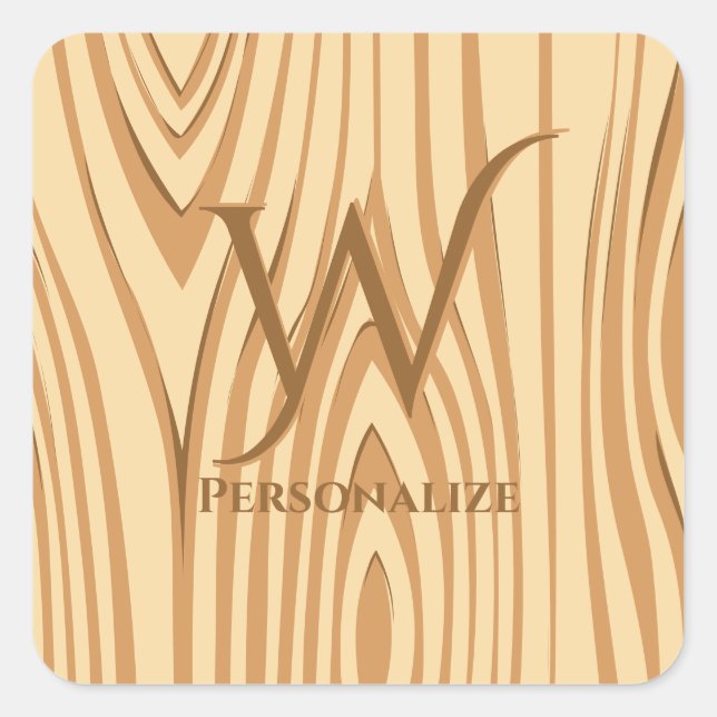 Rustic Faux Stained Brown Wood Personalized Custom Square Sticker (Front)