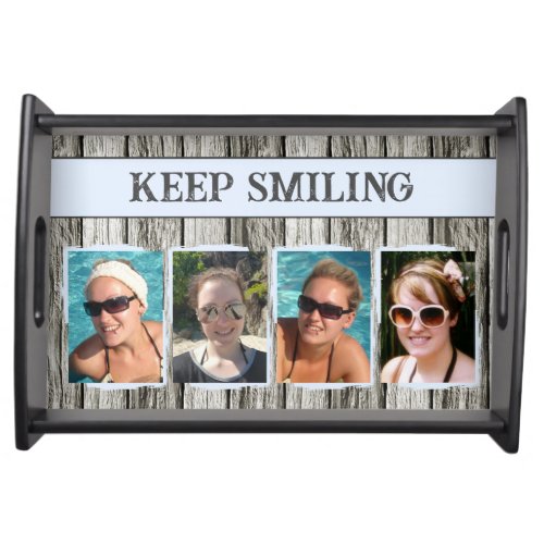 Rustic faux wood 4 photos blue grey serving tray