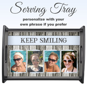 Rustic faux wood 4 photos blue grey serving tray