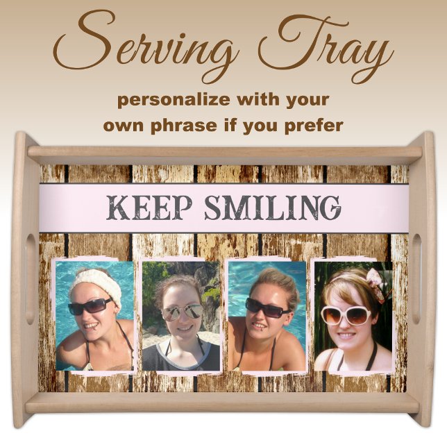 Rustic faux wood 4 photos brown pink serving tray (Creator Uploaded)