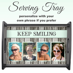 Rustic faux wood 4 photos green grey serving tray