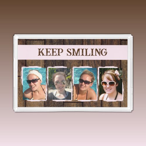 Rustic faux wood 4 photos pink dark brown acrylic tray