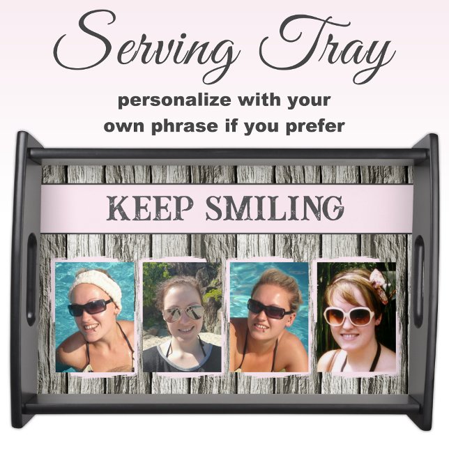Rustic faux wood 4 photos pink grey serving tray (Creator Uploaded)