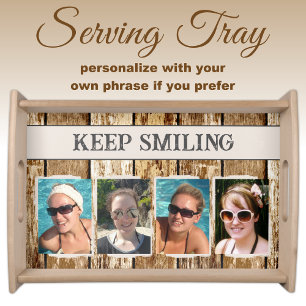 Rustic faux wood 4 photos tan brown serving tray