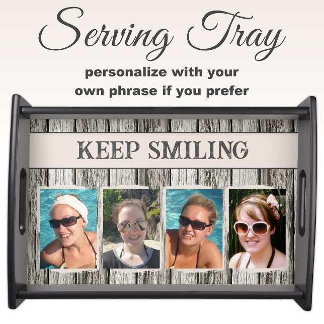 Rustic faux wood 4 photos tan grey serving tray (Creator Uploaded)