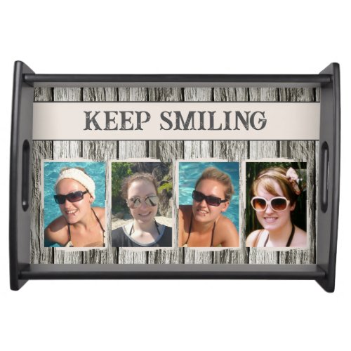 Rustic faux wood 4 photos tan grey serving tray