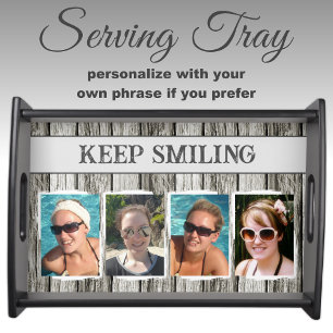 Rustic faux wood 4 photos white grey serving tray