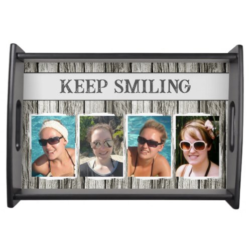 Rustic faux wood 4 photos white grey serving tray