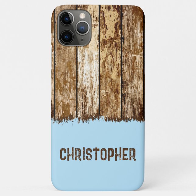 Rustic faux wood add name brown and blue Case-Mate iPhone case (Back)