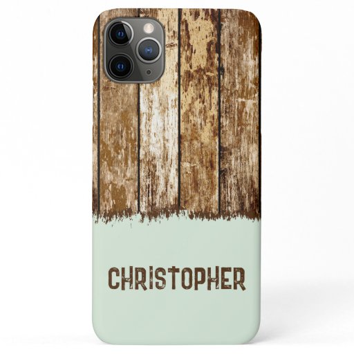 Rustic faux wood add name brown and green iPhone 11 pro max case