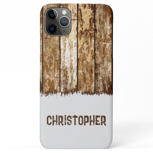 Rustic faux wood add name brown and grey iPhone 11 pro max case