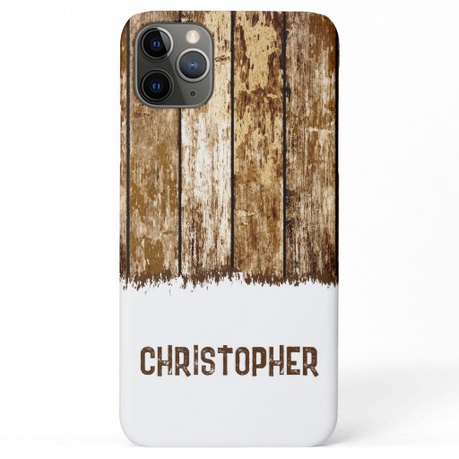 Rustic faux wood add name brown and white iPhone 11 pro max case