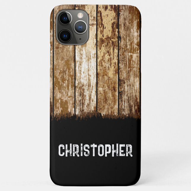 Rustic faux wood add name brown black Case-Mate iPhone case (Back)