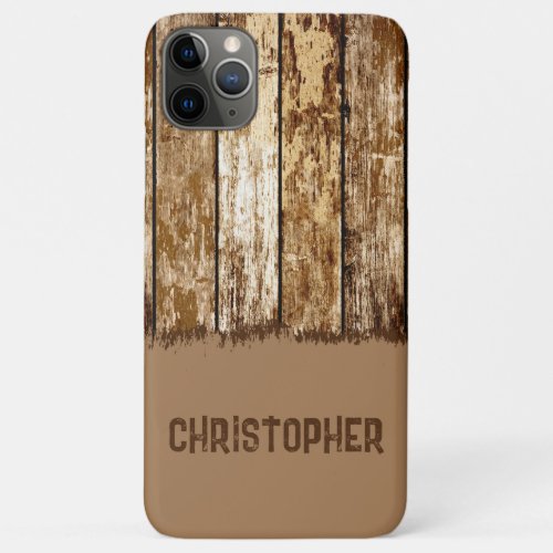 Rustic faux wood add name brown iPhone 11 pro max case